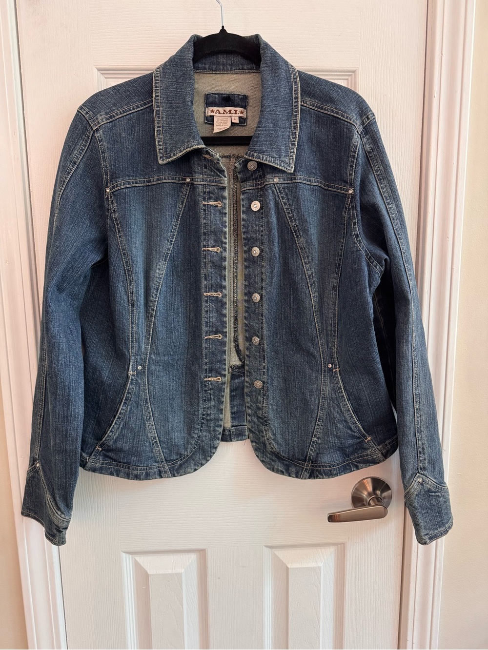AMI Vintage Y2k Denim Jean Jacket Rhinestone Details Size Large